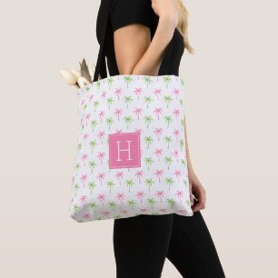 Tote Bag Motif de palmiers roses et verts