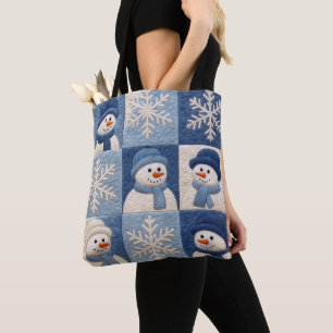 Tote Bag Motif de patchwork de bonhommes de neige et de flo