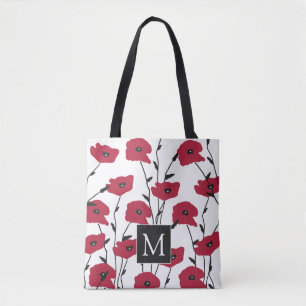 Tote Bag Motif de pavots à monogramme moderne