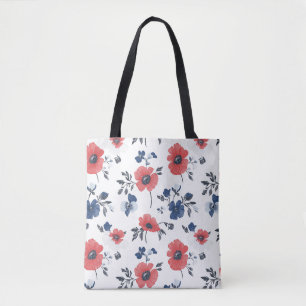 Tote Bag Motif de pépites d'aquarelle - Rouge, Bleu et Blan