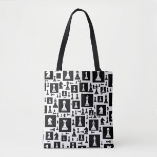Tote Bag Motif de pièces d'échecs - noir et blanc