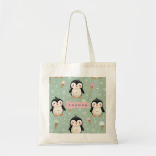 Tote Bag Motif de pingouin et crème glacée personnalisé