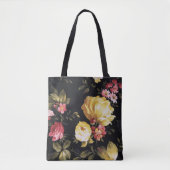 Tote Bag motif de pivoine jaune sur noir (Devant)