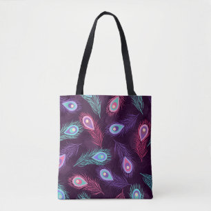 Tote Bag Motif de plumes de paon dessinées à la main. Vint