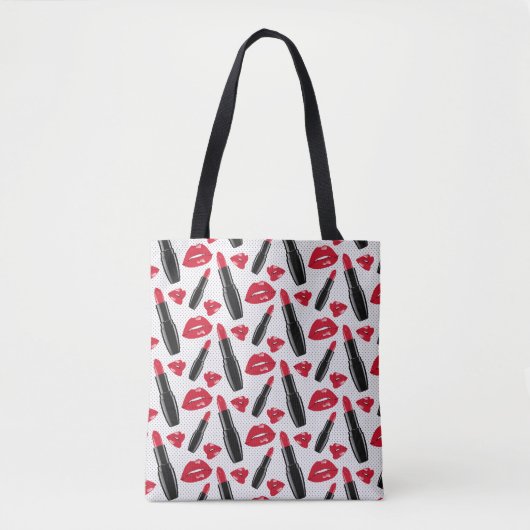 Tote Bag Motif de point de polka de rouge à lèvres et de (Devant)
