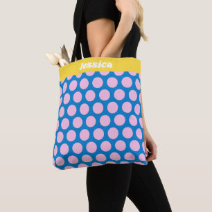 Tote Bag Motif de points Big Polka bleu et rose Personnalis