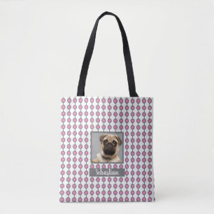 Tote Bag Motif de points géométriques rose et gris amusant 