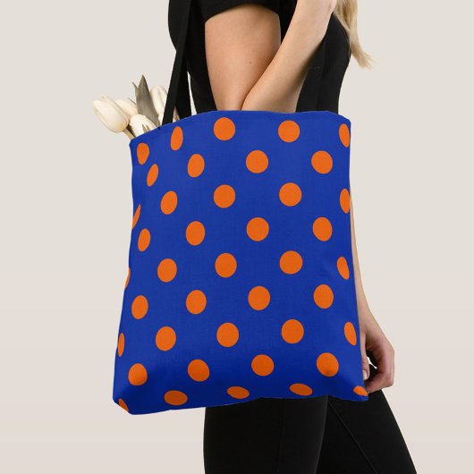 Tote Bag Motif de points orange sur fond bleu 