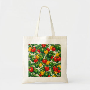 Tote Bag Motif de poivron rouge vert jaune à l'aquarelle