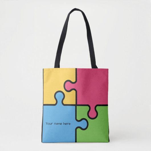 Tote Bag Motif de puzzle avec nom modifiable (Devant)