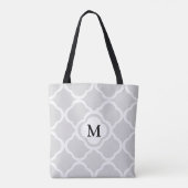 Tote Bag Motif de Quatrefoil Gris Floral Avec Monogramme (Dos)