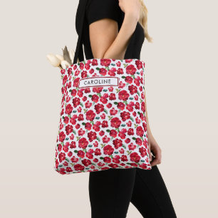 Tote Bag Motif de roses rouges vibrantes féminines Nom pers