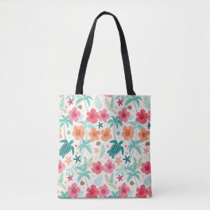 Tote Bag Motif de tortue de mer tropicale Hibiscus Palmie
