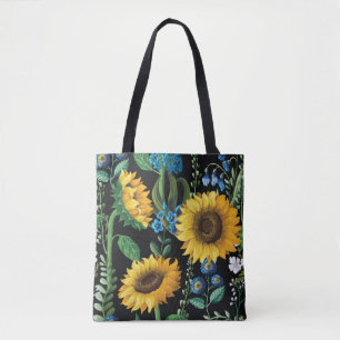 Tote Bag Motif de tournesol Arrière - plan noir
