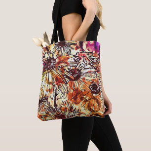 Tote Bag Motif de tournesol barbouillé de peinture abstrait