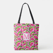 Tote Bag Motif de tranches de pastèque Monogramme Rose (Dos)