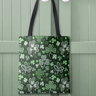 Tote Bag Motif de Trèfle Celtique Cœurs Irlandais Verts