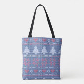 Tote Bag Motif de tricot de Noël Bleu (Dos)