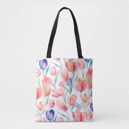 Tote Bag Motif de tulipes d'aquarelle Shoulder Fourre-tout (Devant)