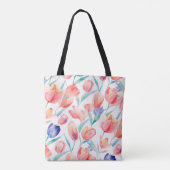 Tote Bag Motif de tulipes d'aquarelle Shoulder Fourre-tout (Dos)