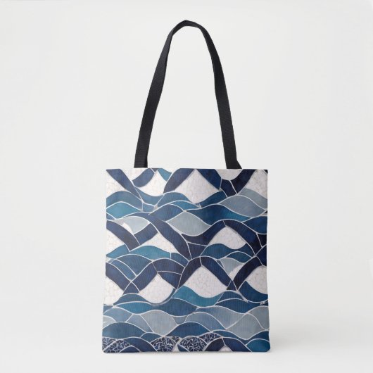 Tote Bag Motif de vague bleu blanc 01 (Devant)