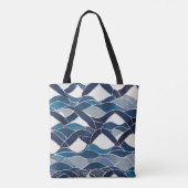 Tote Bag Motif de vague bleu blanc 01 (Dos)