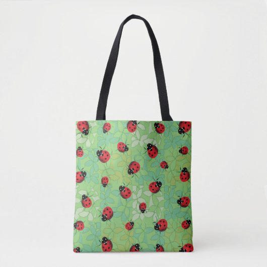 Tote Bag Motif de vert de pétales de coccinelle (Devant)