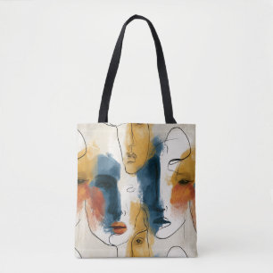 Tote Bag Motif de visages de femmes en ligne continue abstr