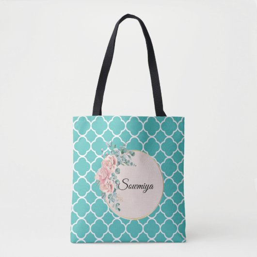 Tote Bag Motif de zigzag vert turquoise Quadrefoil (Devant)