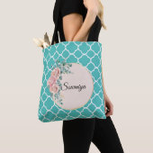 Tote Bag Motif de zigzag vert turquoise Quadrefoil (De près)