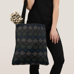 Tote Bag Motif d'écailles de dragon festonnées foncées