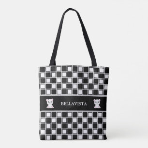 Tote Bag Motif d'échecs noir blanc chic et ours polaires