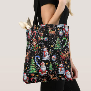 Tote Bag Motif décoratif de Noël sur fond noir