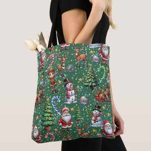 Tote Bag Motif décoratif de Noël sur fond vert