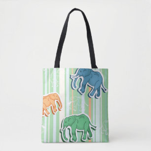 Tote Bag Motif d'éléphant sur les rayures vertes