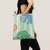 Tote Bag Motif d'éléphant sur les rayures vertes (De près)