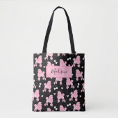Tote Bag Motif des canicules et vaches roses Nom noir Monog (Devant)