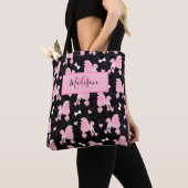 Tote Bag Motif des canicules et vaches roses Nom noir Monog (De près)