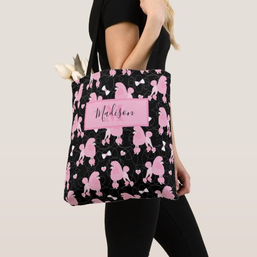 Tote Bag Motif des canicules et vaches roses Nom noir Monog (De près)
