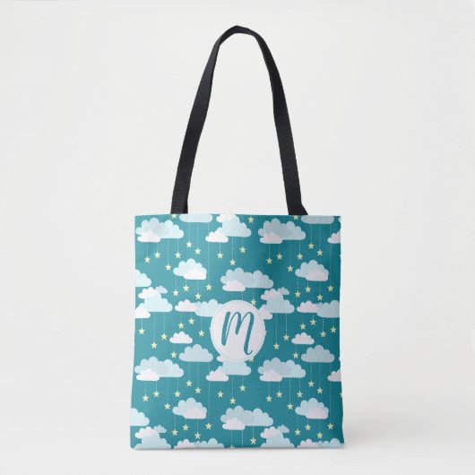 Tote Bag Motif des étoiles et nuages en chute mûre (Devant)