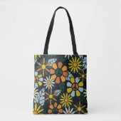 Tote Bag Motif des fleurs hippies rétro des années 70 - Vin (Devant)
