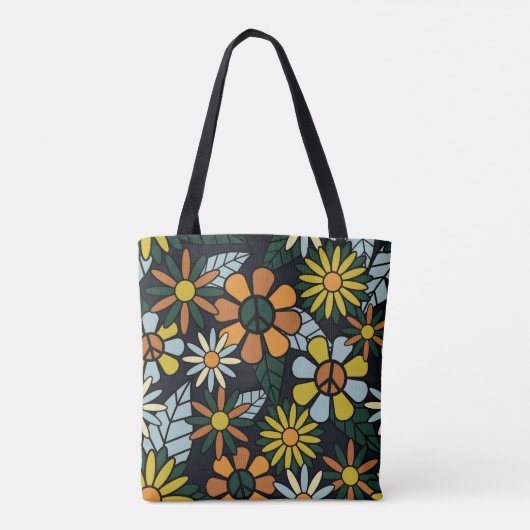 Tote Bag Motif des fleurs hippies rétro des années 70 - Vin (Dos)