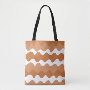 Tote Bag motif des vagues horizontales Brown et blanc