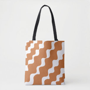 Tote Bag motif des vagues inclinées Brown et blanches