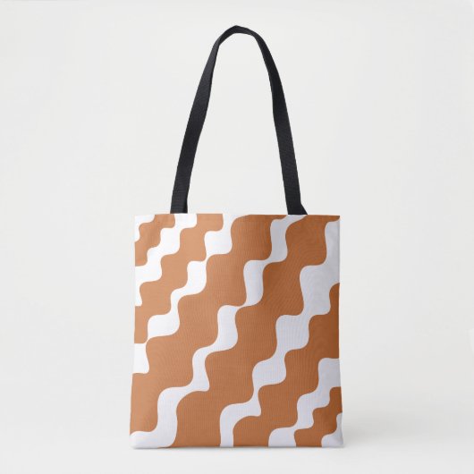 Tote Bag motif des vagues inclinées Brown et blanches (Devant)
