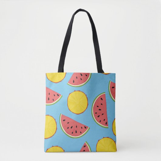 Tote Bag Motif d'été avec ananas et pastèque, ba (Devant)