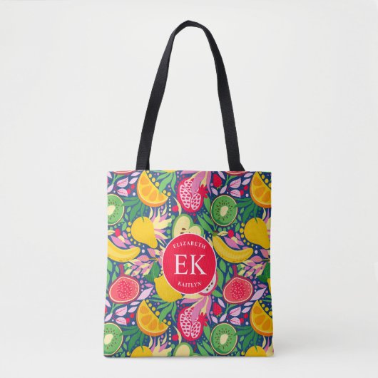 Tote Bag Motif d'été pour le Monogramme de fruits tropicaux (Devant)
