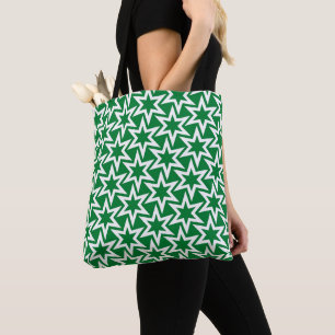 Tote Bag Motif d'étoile géométrique blanc et vert