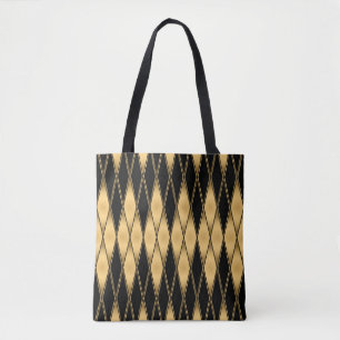 Tote Bag Motif diamant : motif élégant noir or.