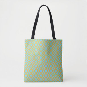 Tote Bag Motif diamant or bleu